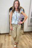 Metallic Message Front Tie Top