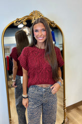 Chunky Cable Knit Sweater Maroon