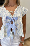 April Flowers Bow Top Sky Blue