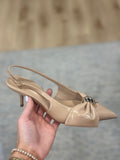 Corinne Pointed Toe Bow Accent Heel Beige