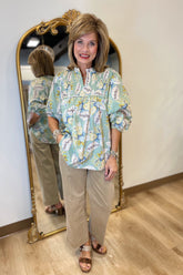 Umgee Abstract Print Blouse Sage