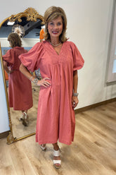 Umgee Smocked Yoke Dress Rose