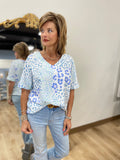 Mixed Leopard Print Top Blue