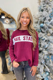 Hail State Relaxed Sweater w Stripe Maroon