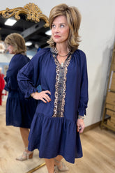 Umgee Tiered Tunic Dress Navy