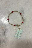 E Newton Signature Cross Small Gold Pattern 2mm Bead Bracelet Red