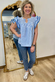 Umgee Smocked Stripe Top Blue