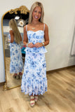 China Blue Bustier Midi Dress