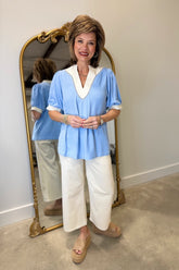 Umgee Bold Short Sleeve Blouse Periwinkle