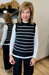 Charlie B Striped Sweater Vest Black