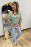 Geo Print Button Up Shirt Green