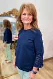 Multiples Eyelet Sleeve Top Midnight
