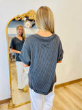 Ribbed V Neck Top Charcoal