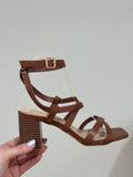 Roberta Ankle Strap Block Heel Shoe Camel