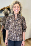 Umgee Ruffle Neck Leopard Print Top Grey