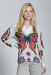 APNY Half Placket Pullover Butterfly Blouse