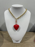 Red Heart Necklace 24" Gold Chain