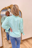 Pearl Bling Seersucker Top Mint