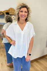Airflow Woven V Neck Top Off White