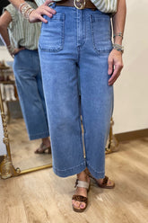 Front Pocket Straight Leg Denim Pant Dark