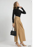 Umgee Wide Leg Trouser w Leopard Trim Latte