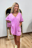 Ballpark Babe Mineral Washed Romper Orchid