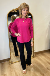 Charlie B Boat Neck Sweater Hibiscus