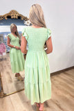 So Sweet Smocked Flutter Sleeve Dress Sage