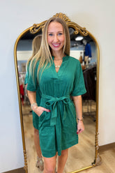 APNY Vegan Suede Belted Dress Emerald