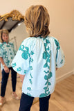 Umgee Floral Print Teal Blouse