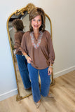Umgee Tapestry Trim Top Brown