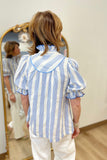 Umgee High Ruffle Neck Stripe Top Blue