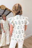 Flutter Floral Embroidered Blouse Sage