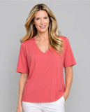 Multiples Short Sleeve V Neck Top Coral Pink