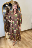 Umgee Big Flower Dress Brown Mix