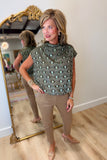 Umgee Velvet Damask Top Sage