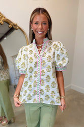 Gingham Trimmed Top Cream