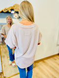 Ribbed V Neck Short Sleeve Top Tan