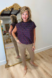 Umgee Velvet Damask Top Navy