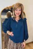 Umgee Ruffle Shoulder Blouse Teal