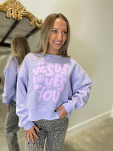 Smiley Jesus Love You Crop Sweatshirt Purple