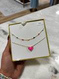 Kendra Scott Ari and Haven Gold Enamel Heart Necklace Gift Set Neon Pink Magnesite
