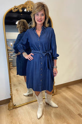 Foxcroft Abby Tencel Dress Navy