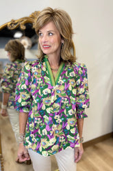 Umgee Autumn Floral Blouse Green