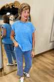 Going w Gauze Acid Washed Top Blue