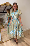 Fallon Eyelet Floral Button Front Dress Olive