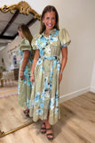 Fallon Eyelet Floral Button Front Dress Olive