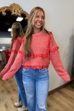 Stylish Ruffle Knit Sweater Red