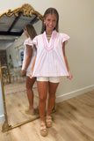 Umgee Flutter Sleeve Striped Top Pink