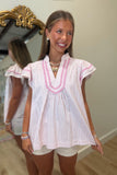 Umgee Flutter Sleeve Striped Top Pink